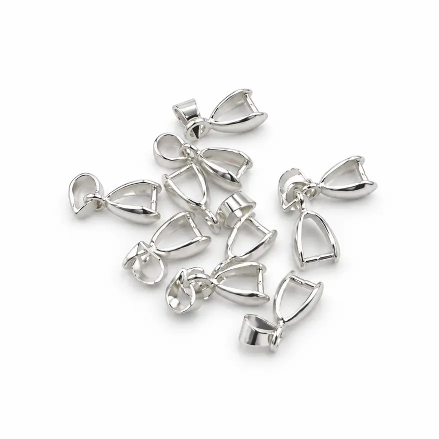 Shiny Silver Pinch Bail Pendant Connector, Silver Jewelry Making Supplies, Pendant Holder, Bail Finding for Necklace Charms, CL451