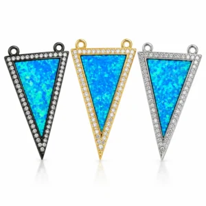 Gold Filled Blue Opal Triangle Connector, CZ Rhinestone Geometric Link Pendant, Turquoise Inlay Charm for Necklace Bracelet Making, CN171