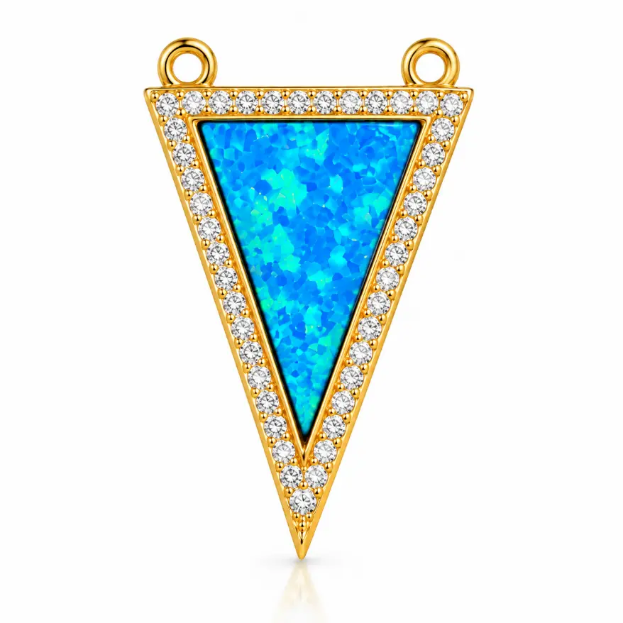 Gold Filled Blue Opal Triangle Connector, CZ Rhinestone Geometric Link Pendant, Turquoise Inlay Charm for Necklace Bracelet Making, CN171 - Image 4