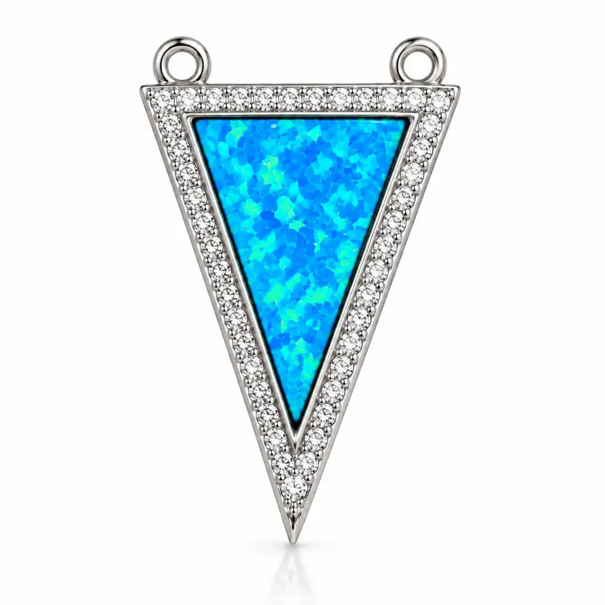 Gold Filled Blue Opal Triangle Connector, CZ Rhinestone Geometric Link Pendant, Turquoise Inlay Charm for Necklace Bracelet Making, CN171 - Image 5
