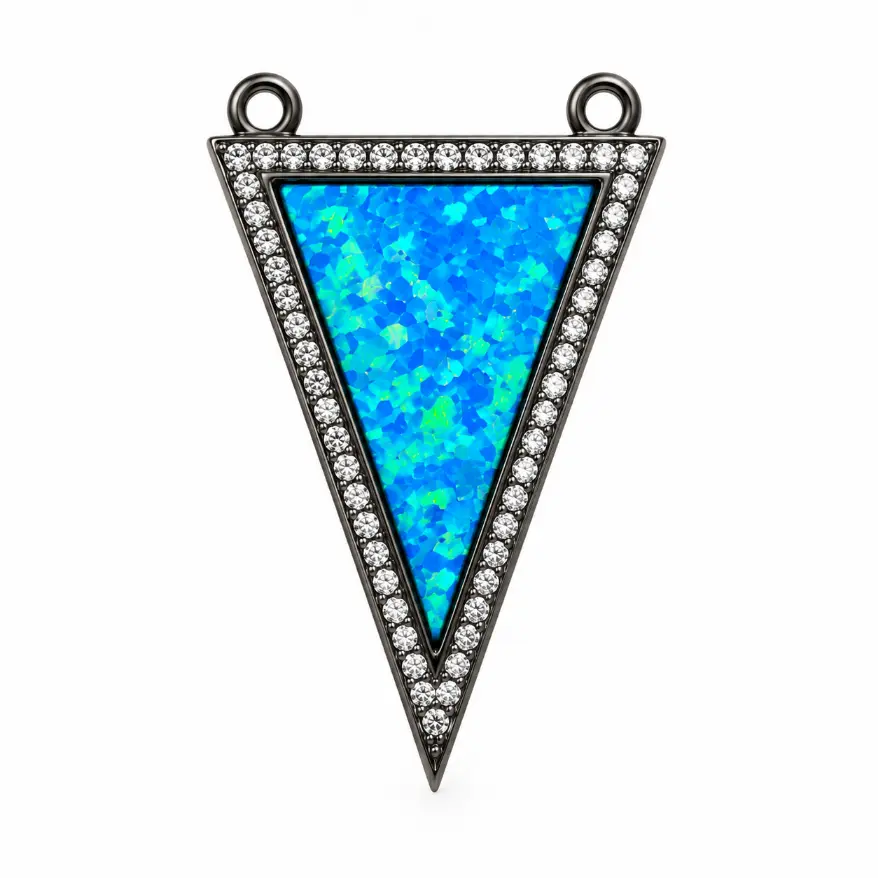 Gold Filled Blue Opal Triangle Connector, CZ Rhinestone Geometric Link Pendant, Turquoise Inlay Charm for Necklace Bracelet Making, CN171 - Image 6
