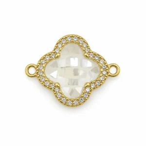 Gold Filled Crystal Connector, CZ Rhinestone Clover Link, White Faceted Glass Stone Jewelry Connector for Bracelet Necklace Making, CN280