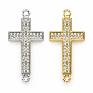 Gold Filled CZ Cross Connector, Rhinestone Cross Link Pendant, Crystal Religious Jewelry Connector for Bracelet Necklace Making, CN529