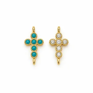 Gold Filled Cross Connector, Turquoise or Clear CZ Cross Link, Rhinestone Jewelry Connector for Bracelet Necklace Making Supplies, CN531
