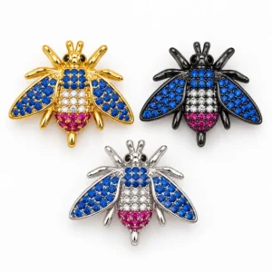 Gold Filled Bee Connector, Colorful CZ Rhinestone Bumblebee Link, Blue Pink CZ Insect Jewelry Connector for Bracelet Necklace Making, CN532