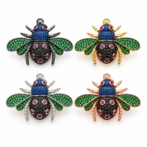 Gold Filled CZ Bee Charm, Colorful Rhinestone Honeybee Pendant with Blue Green Black and Pink CZ, Insect Jewelry Making Supply, CP147A