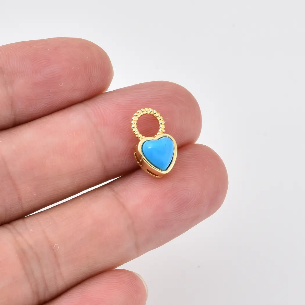 Gold Filled Blue Heart Charm, Blue Heart Pendant, Turquoise Heart Charm, Heart Jewelry Pendant for Bracelet Necklace, Jewelry Making, CP2536 - Image 2