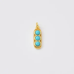 Gold Filled Turquoise Charm, Blue Cabochon Pendant, Triple Stone Connector Charm for Bracelet Necklace, Jewelry Making Supply, CP2537