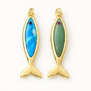 Gold Filled Mermaid Tail Charm, Blue Green Cabochon Pendant, Ocean Sea Siren Jewelry Charm for Bracelet Necklace, Jewelry Making, CP2539