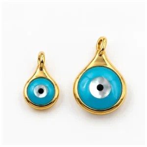 Gold Filled Evil Eye Charm, Turquoise Blue Nazar Pendant, Round Protective Amulet for Necklace Bracelet Jewelry Making, CP2545