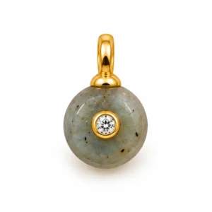 Gold Filled Labradorite Charm, Round Gemstone Pendant, Natural Look Stone Bead for Necklace Bracelet Jewelry Making, CP2546