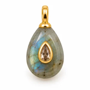 Gold Filled Labradorite Pendant, Teardrop Gemstone Charm with Smoky CZ Accent, Blue Flash Stone for Necklace Bracelet Jewelry Making, CP2547