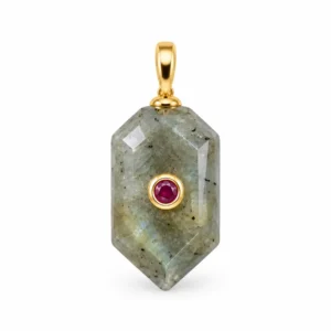 Gold Filled Labradorite Pendant, Geometric Gemstone Charm with Ruby Red CZ Accent, Faceted Stone for Necklace Bracelet Jewelry Making CP2549