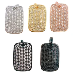 Dog Tag Charm, 18K Gold CZ Micro Pave Rectangle Pendant/Charm, Pave Dog Tag, Rectangular Dog Tag, 25x17mm, CP255