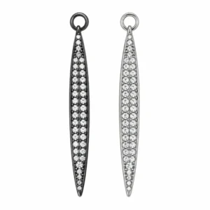 CZ Spike Charm, Long Pave Rhinestone Pendant in Black and Silver, Tapered Crystal Connector for Bracelet Necklace Jewelry Making, CP2550
