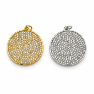 Gold Filled CZ Round Disc Charm, Pave Rhinestone Pendant, Sparkling Circle Pendant for Necklace Bracelet Jewelry Making, CP257