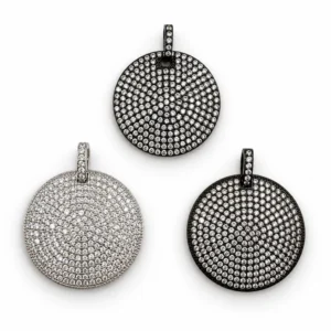 CZ Round Disc Charm, Pave Rhinestone Circle Pendant, Sparkling Crystal Medallion for Necklace Bracelet Jewelry Making Supply, CP259