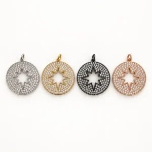 Gold Filled CZ Starburst Charm, Pave Crystal Sun Pendant, Rhinestone Round Charm for Bracelet Necklace, Jewelry Making Supply, CP272