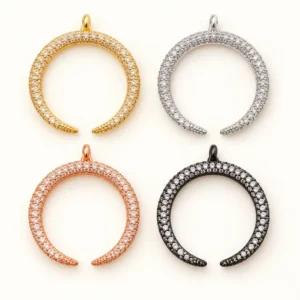 Gold Filled CZ Crescent Moon Charm, Pave Crystal Horseshoe Pendant, Sparkling Rhinestone Curved Pendant for Necklace Jewelry Making, CP332