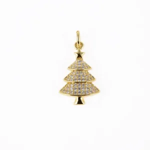 Gold Christmas Tree Charm Pendant, CZ Micro Pave Xmas Tree Charm, Cubic Zirconia , Christmas Jewerly, Necklace Bracelet Charm,22X12MM |CP372