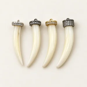 Gold Filled Mother of Pearl MOP Tusk Charm, CZ Rhinestone Cap Pendant, Ivory Curved Tooth Horn Charm for Necklace Bracelet Making, CP447