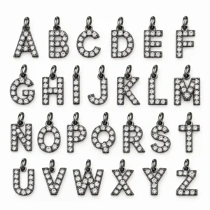 Black CZ Letter Charm, Rhinestone Alphabet Pendant, Crystal Initial Charm for Necklace Bracelet, A to Z Jewelry Making Supply, CP482