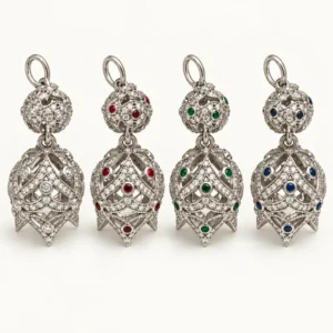 Silver CZ Filigree Tassel Charm, Ornate Rhinestone Pendant, Crystal Dangle Charm for Necklace Bracelet Jewelry Making Supplies, CP501