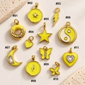 Gold Filled Enamel Charms, Yellow Pendant Charms, Star Heart Butterfly Moon Charms, DIY Jewelry Making Supplies, Bracelet Necklace, Lot050