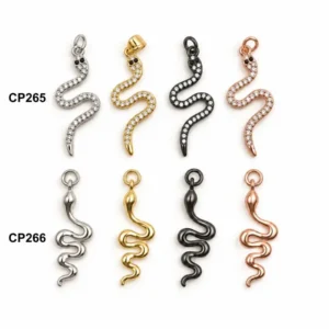 Gold Filled Snake Charm, CZ Eyed Serpent Pendant, Wavy Reptile Charm, Long Snake Pendant for Bracelet Necklace, Jewelry Making Supply Lot052