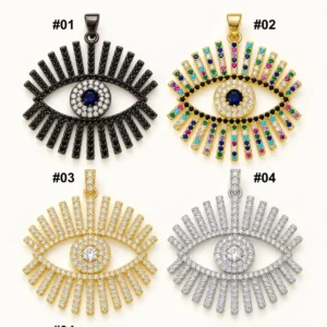 Gold Filled Evil Eye Charm, CZ Sunburst Eye Pendant, Colorful Rhinestone Nazar Charm for Bracelet Necklace, Jewelry Making Supply, Lot053