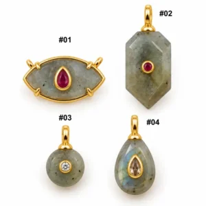 Gold Filled Labradorite Pendant, Natural Gemstone Charm with Ruby CZ, Evil Eye, Round and Teardrop Stone Pendant for Jewelry Making, LOT055