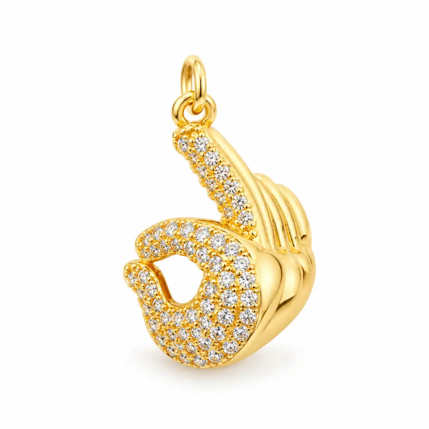 Gold Filled CZ Hand Sign Charms, Pave Rhinestone Thumbs Up, Okay, Peace and I Love You Gesture Pendants for Bracelet Necklace Making, LOT057 - Image 5