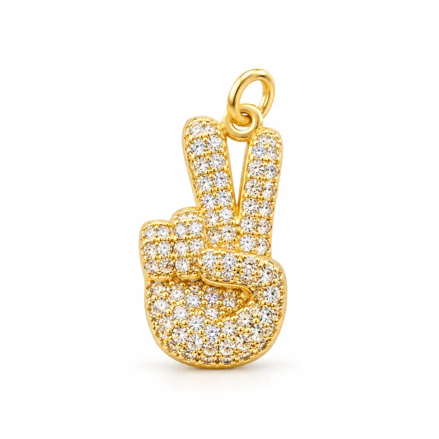 Gold Filled CZ Hand Sign Charms, Pave Rhinestone Thumbs Up, Okay, Peace and I Love You Gesture Pendants for Bracelet Necklace Making, LOT057 - Image 7
