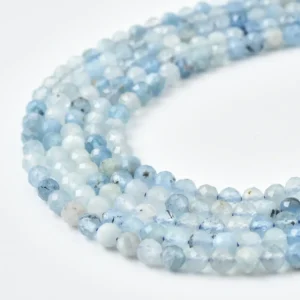 Aquamarine Beads Natural Faceted Round 4mm Sky Blue Gemstone Strand Jewelry Making DIY PRP1233