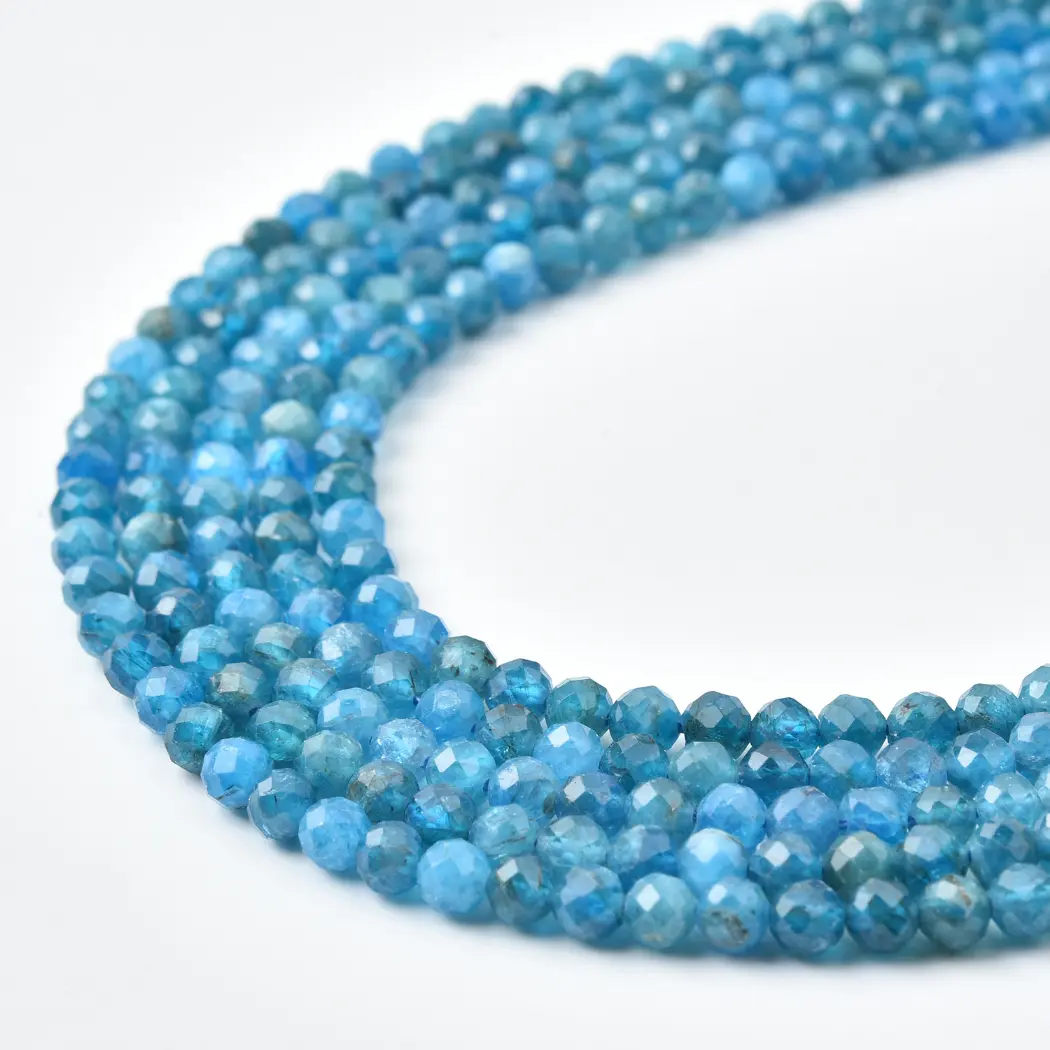 Apatite Beads Natural AAA Neon Blue Faceted Round 4mm Gemstone Strand for Jewelry Making DIY PRP1235