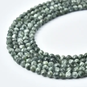 Seraphinite AAA Faceted Round Beads 4mm Natural Dark Green Genuine Gemstone Full Strand Healing Stone Supply PRP1241
