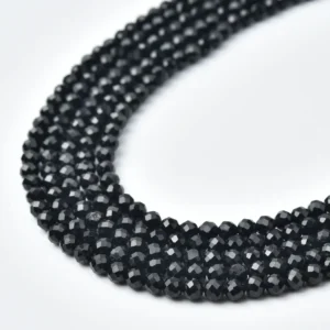 Black Spinel Faceted Round Beads 4mm 3mm 2mm Natural Genuine Opaque Gemstone Full Strand PRP1252