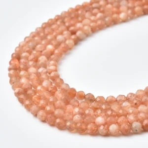 Sun Stone AAA Faceted Round Beads 4mm Natural Peach Genuine Shimmer Gemstone Full Strand for Jewelry Supply PRP1254
