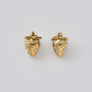 Gold Filled Strawberry Charm, Rhinestone Fruit Pendant, Crystal Strawberry Jewelry Finding for DIY Necklace Bracelet Making, SCP252