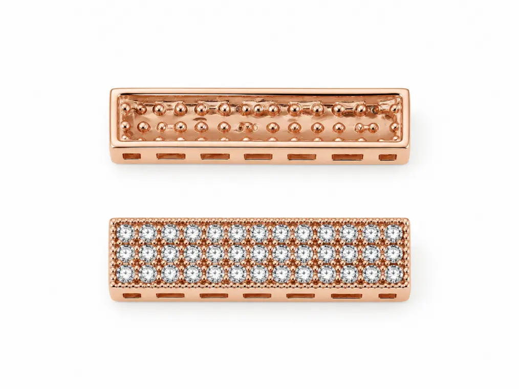 Rose Gold CZ Spacer Bar Bead, Pave Rhinestone Rectangle Link, Crystal Jewelry Connector for Bracelet Necklace Making, SP052