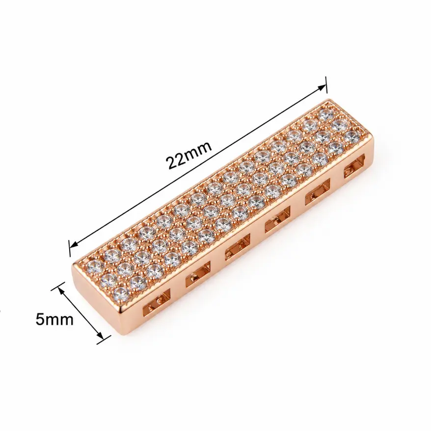 Rose Gold CZ Spacer Bar Bead, Pave Rhinestone Rectangle Link, Crystal Jewelry Connector for Bracelet Necklace Making, SP052 - Image 2